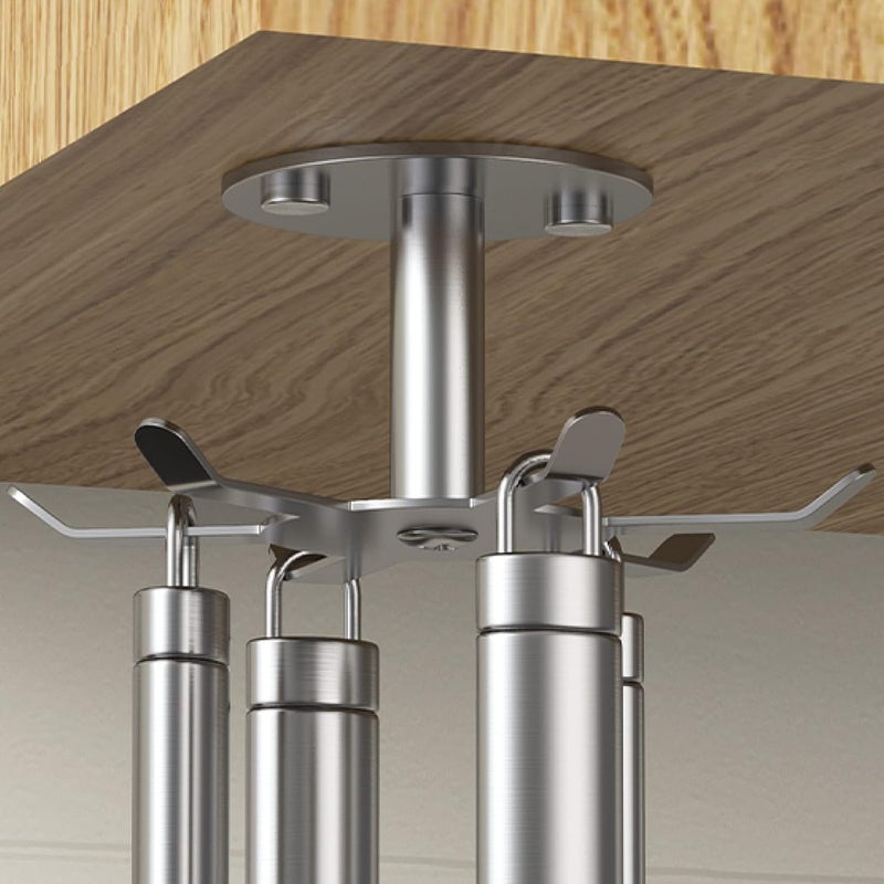 Funnacle 2pcs Under Cabinet Hooks Rotating Kitchen Utensil Holder 304 Stainless Steel Adhesive Utensil Hanging Rack for Kitchen Utensils/Tools/Towel/Knife(2, Brushed Nickel)… - Image 1